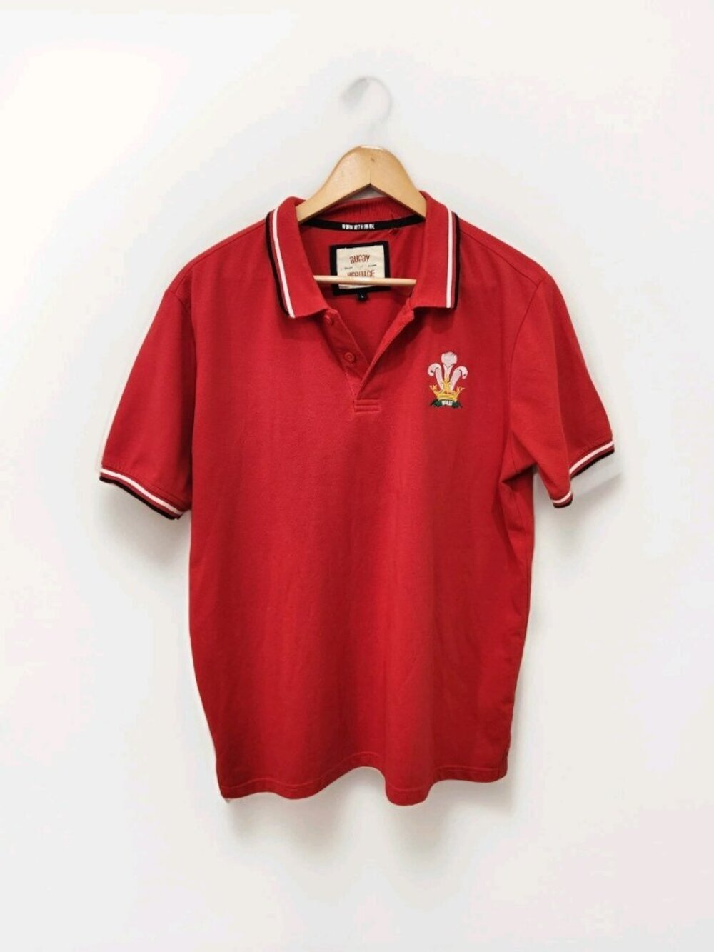 VTG Rugby Heritage Polo Shirt Men's Large Red Vintage Heavyweight Cotton Wales